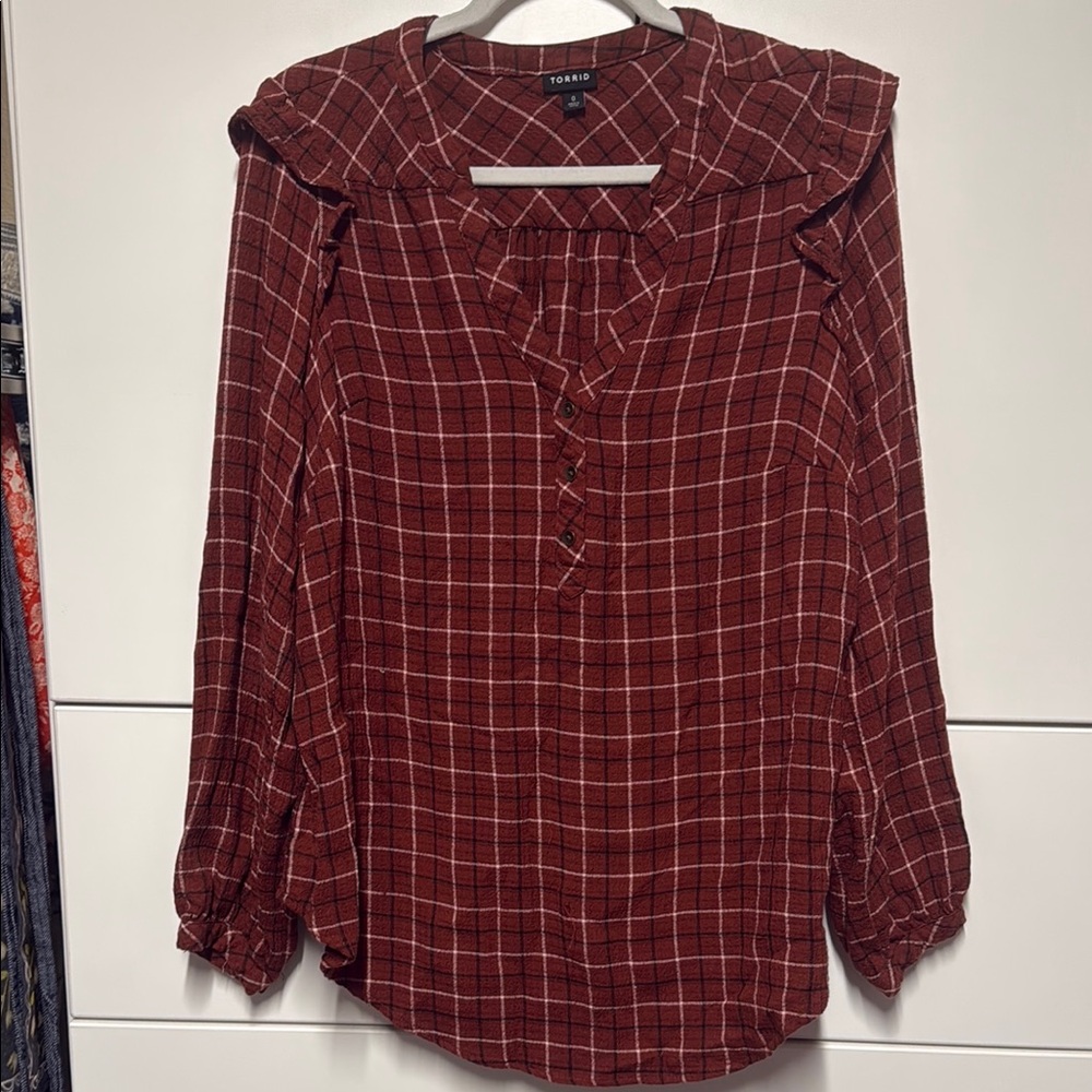 Torrid Burgundy Plaid Blouse
